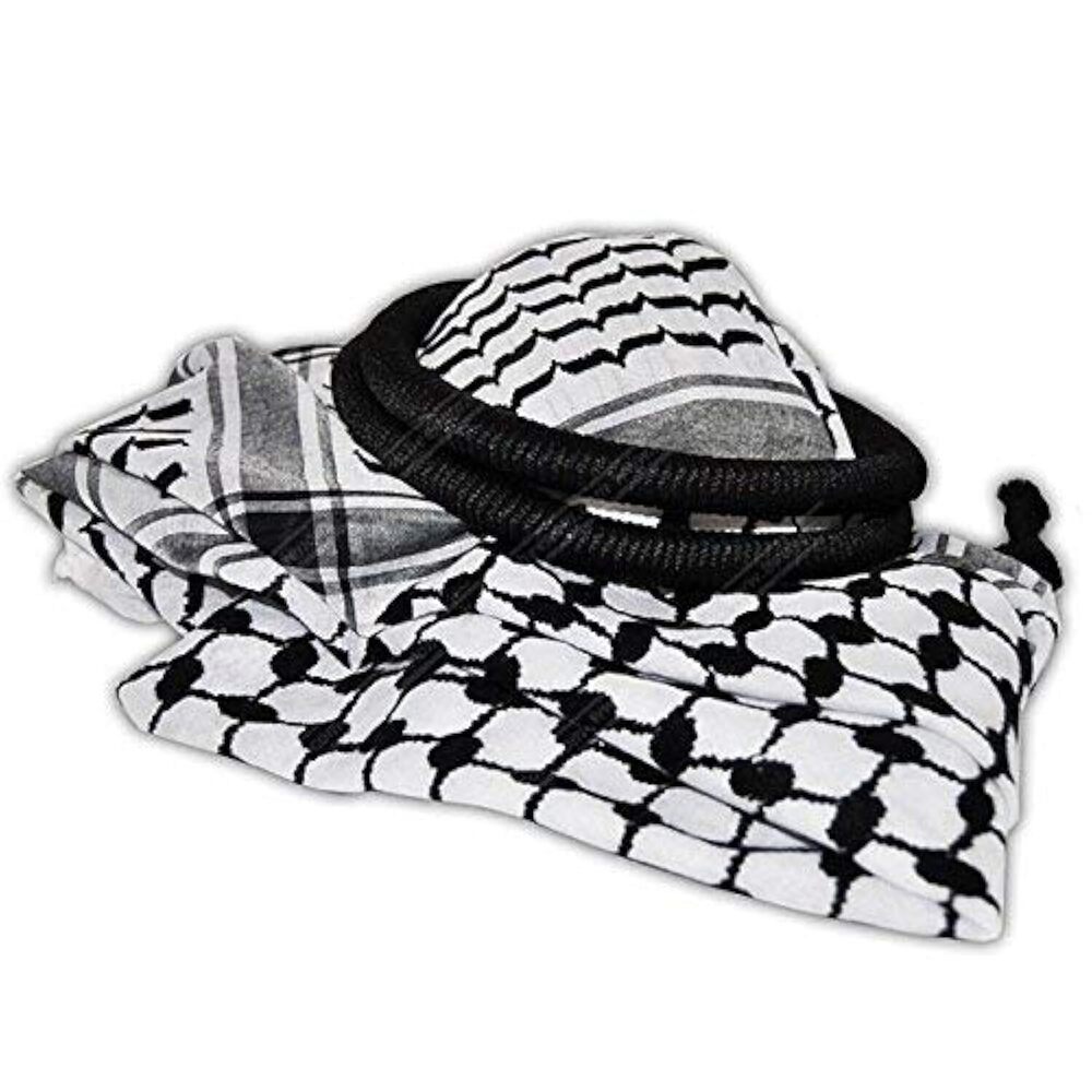 3723 Black & White Middle Eastern Arab Kafiya Keffiyeh with Aqel Rope